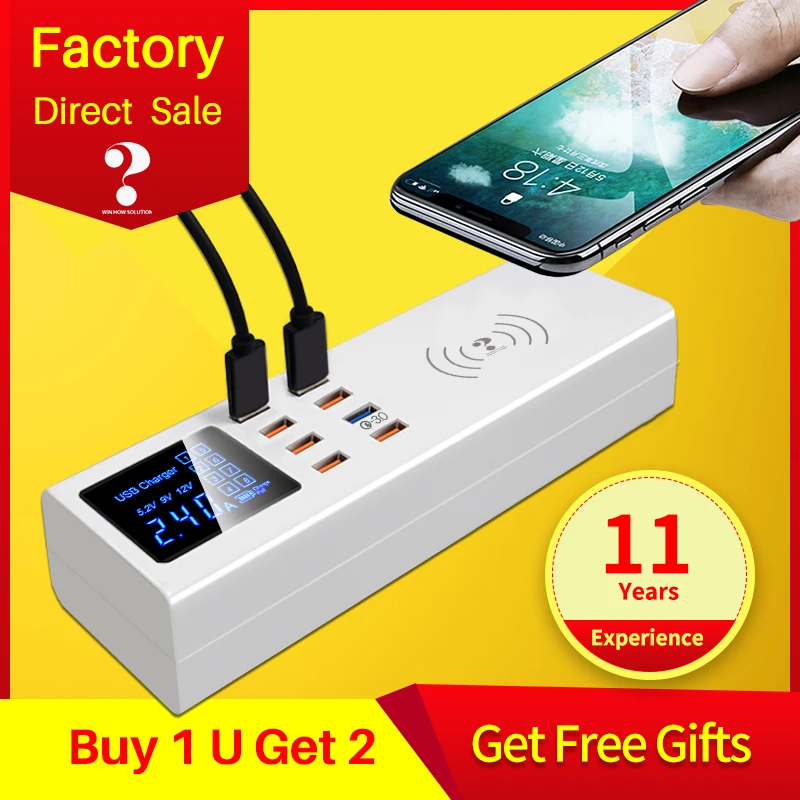 QI Беспроводное зарядное устройство Quick Charge 3,0 Smart usb type C зарядная станция концентратор быстрое зарядное устройство адаптер для Xiaomi samsung s10 iphone x