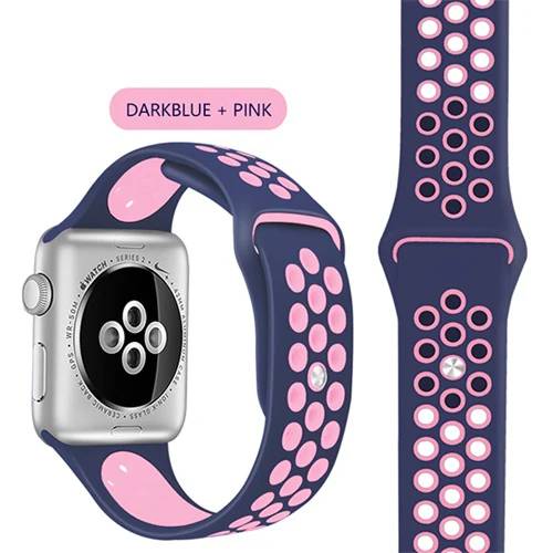 DarkBlue Pink Эластичный дышащий Силикон Спортивный ремешок для Apple Watch 5 4 3 2 1 42 мм 38 мм резиновые ремешки для Nike+ Iwatch 4 3 40 мм 44 мм - Цвет ремешка: DarkBlue Pink