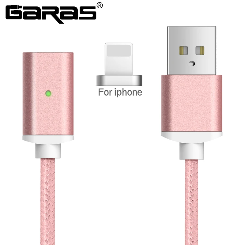 pink for iphone Магнитный кабель GARAS для iphone/Micro USB/type-C, зарядное устройство, адаптер для iphone, магнит, быстрая зарядка, кабели для мобильных телефонов, 2 м - Цвет: pink for iphone