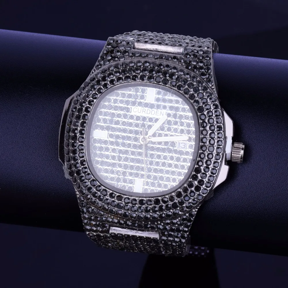 Hip hop Men's watch Big Dial Military Quartz Clock Luxury Rhinestone Business Waterproof wrist watches Relogio Masculino 24cm
