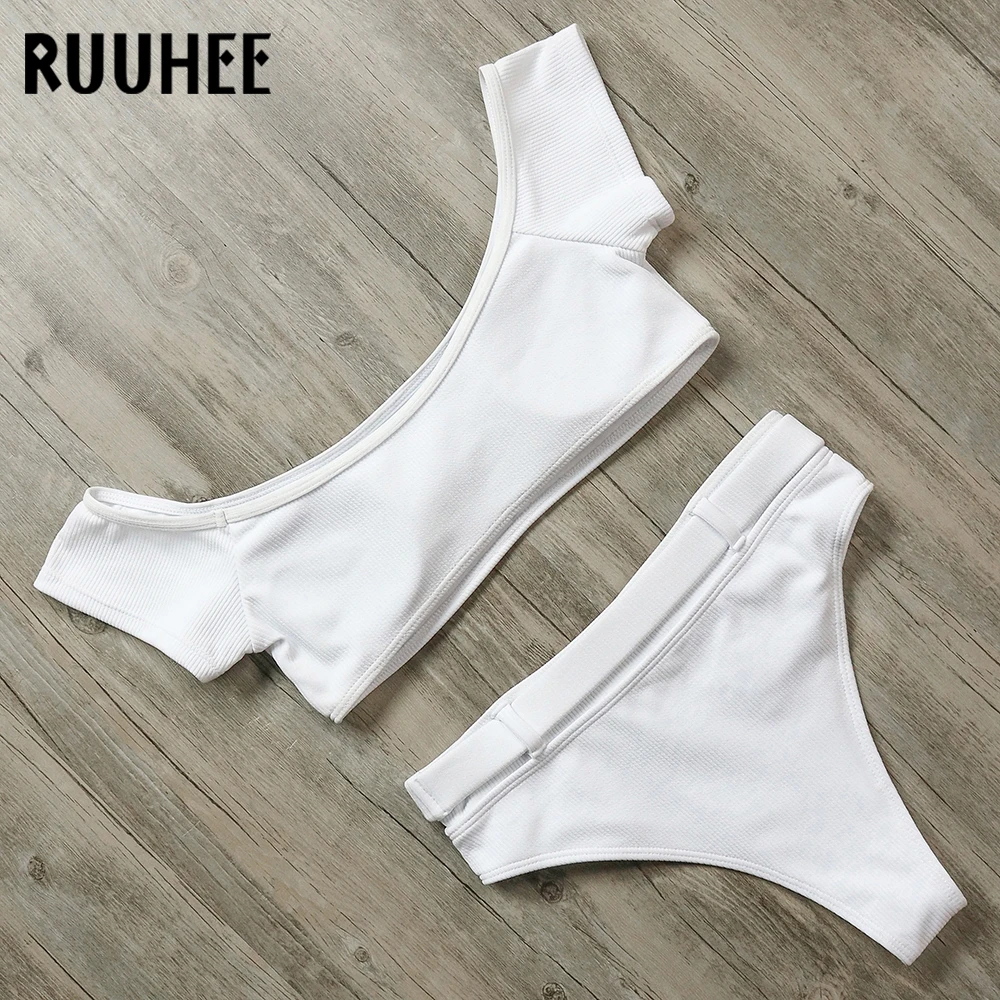RUUHEE, сексуальный бикини, купальник, рукав, верх, купальник, женский, Одноцветный, бикини, набор, купальный костюм с пуш-ап, мягкий, летняя пляжная одежда