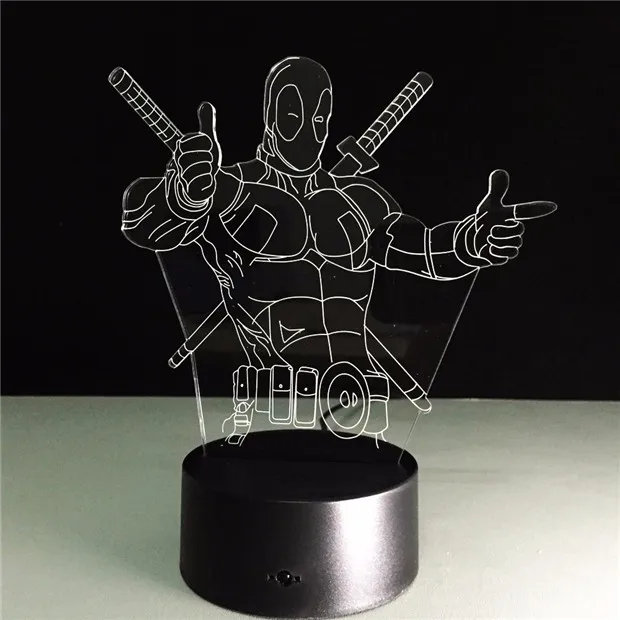 Мстители Дэдпул 3D светодиодный Настольный светильник Marvel супергерой 7 цветов изменить визуальную иллюзию светодиодный светильник цена GX009