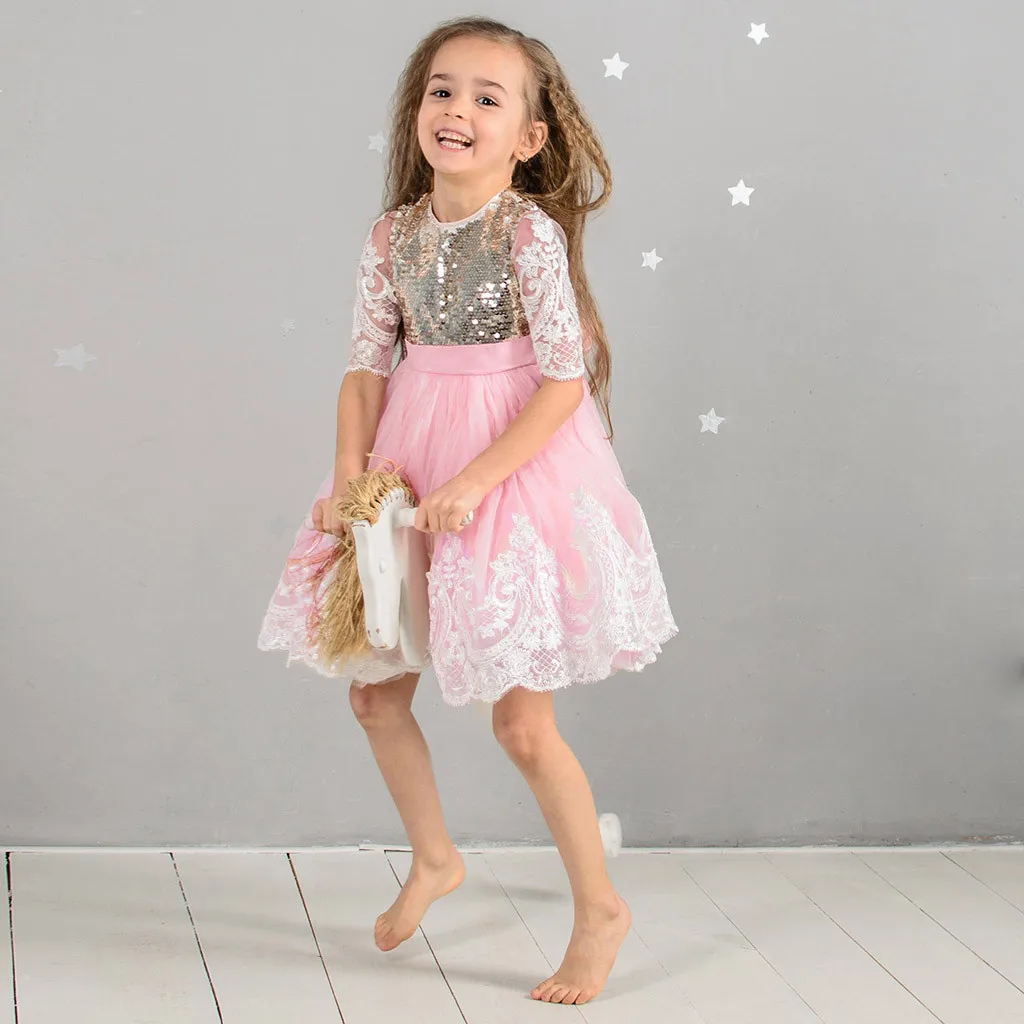 ARLONEET принцесса Drees Весна Лето Новые платья однотонные блестки полурукава для