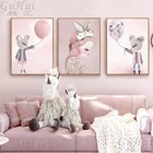 Постер в скандинавском стиле, с изображением розового мультяшного цветка, девушки, кролика, эльфа, единорога, лебедя, Картина на холсте, Настенная картина, декор для детской комнаты