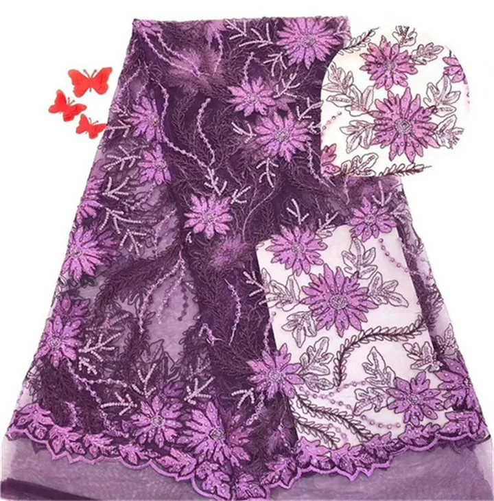 Французский фиолетовый кружевной ткани белого цвета 2019 Высокое качество
