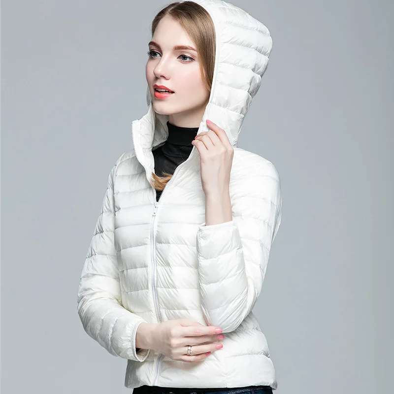 Зимняя Дизайнерская Женская куртка на белом утином пуху ультратонкая для женщин