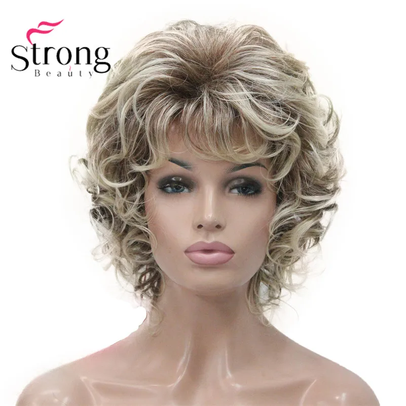 StrongBeauty короткий парик мягкие волнистые локоны Светлые блестящие синтетические