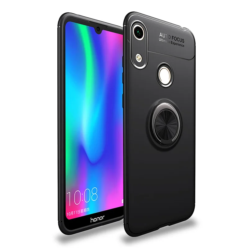 Черный Чехол honor 8A для huawei honor 8A, чехол, защитное кольцо на палец, Мягкая силиконовая матовая задняя крышка для huawei honor 8A, чехол - Цвет: Черный