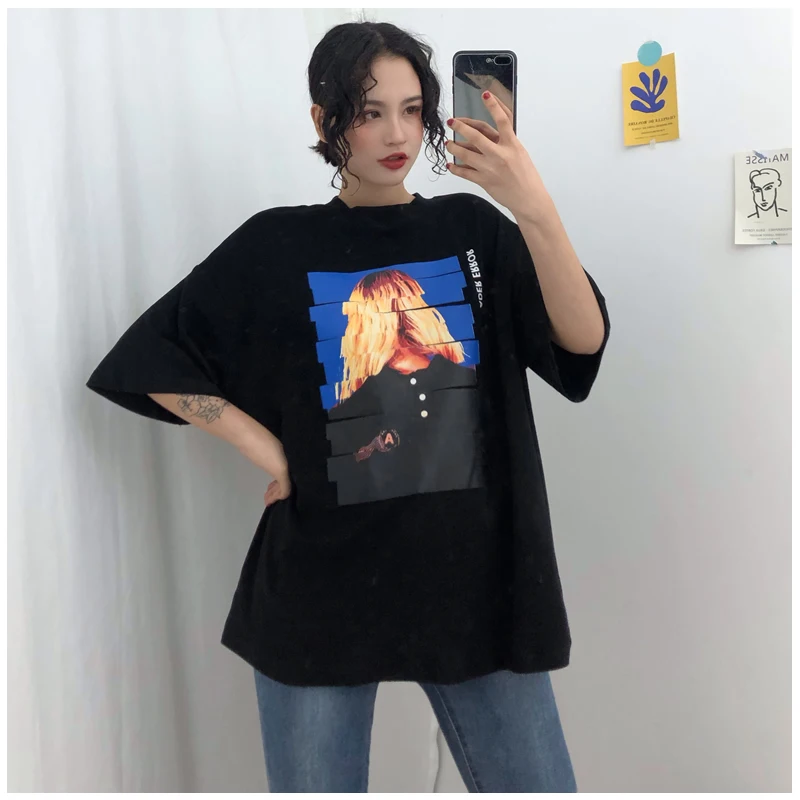 2019 new Korean Summer Tops Women's Clothing Ulzzang O-Neck Casual Oversized T Shirt Print Harajuku Top Aesthetic Clothes | Женская