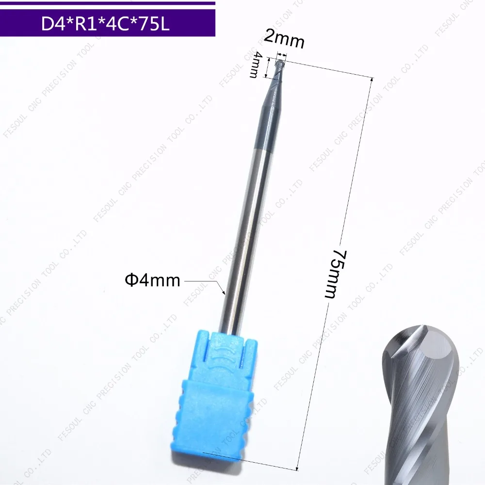 D4 * R1 4C 75l-1 шт Бесплатная доставка HRC45 2 Флейта с шариковым носом CNC твердосплавная