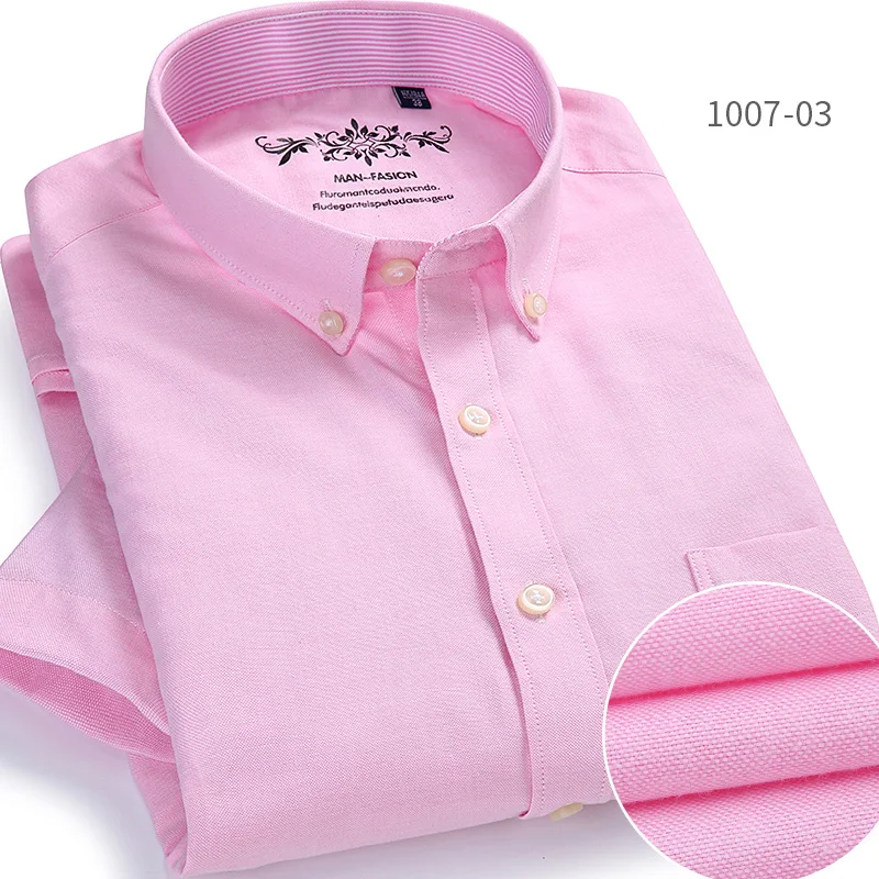 Летние мужские тканевые рубашки оксфорд с коротким рукавом и отложным воротником на пуговицах удобные деловые рубашки в повседневном стиле