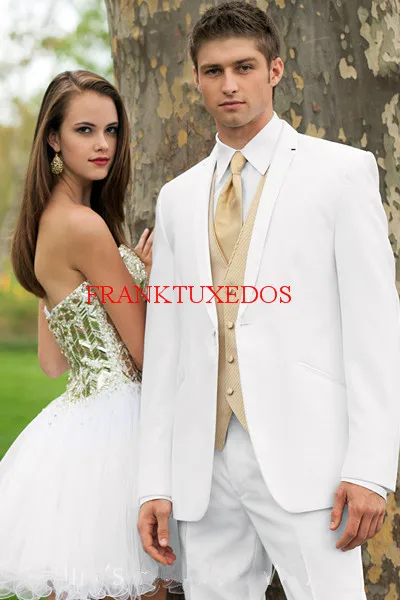 New Arrival Groom Tuxedos Nocth lapel White Men's Suit Groomsman Prom suits/Best Man Wedding/Dinner Suits(Jacket+Pants+Vest+Tie)