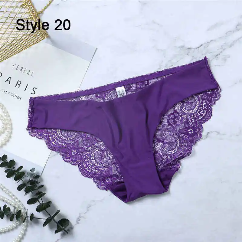Style20 Deep Purple Модные женские сексуальные кружевные трусики, бесшовное нижнее белье, трусы, леопардовые, ледяной шелк, для девочек, бикини, хлопок, промежность, прозрачное белье - Цвет: Style20 Deep Purple