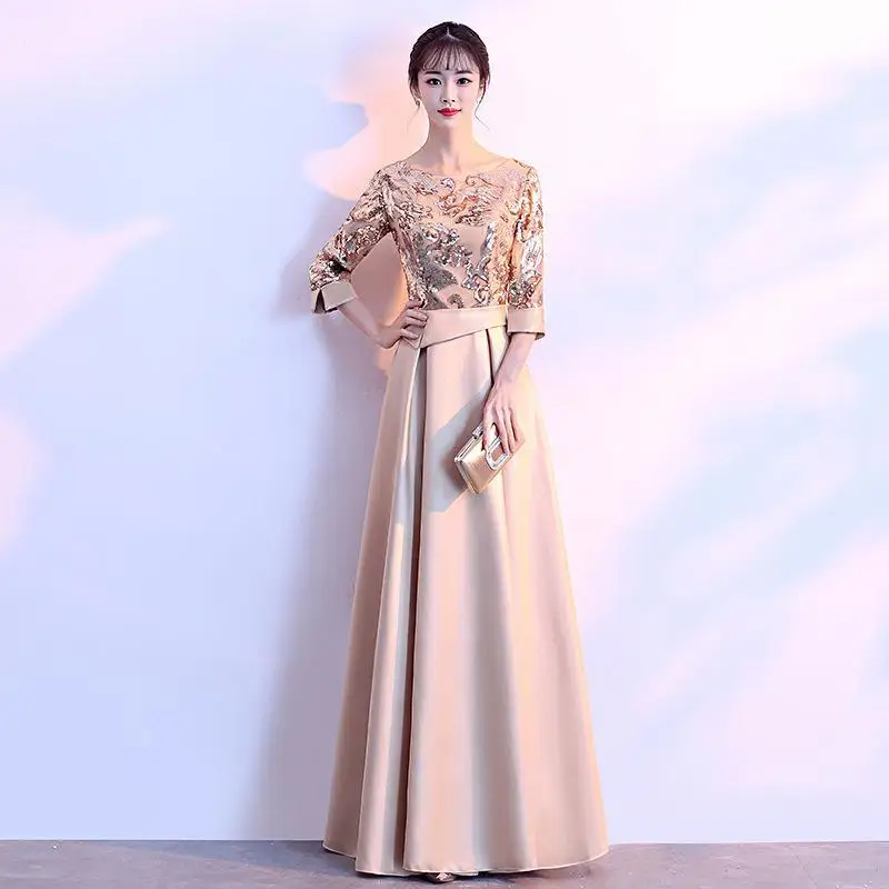 Новинка китайский Для женщин Улучшенная полной длины Cheongsam элегантный тонкий вечерние платье плюс Размеры 3XL блестками пикантные Qipao Vestidos