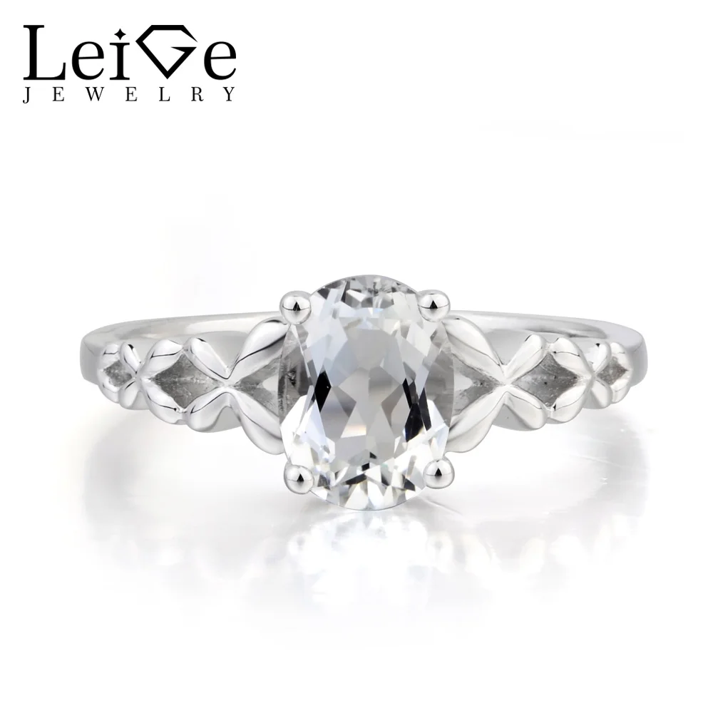 

Leige Jewelry White Topaz Ring Wedding Ring November Birthstone Oval Cut Gemstone Gems Solid 925 Sterling Silver Solitaire Ring