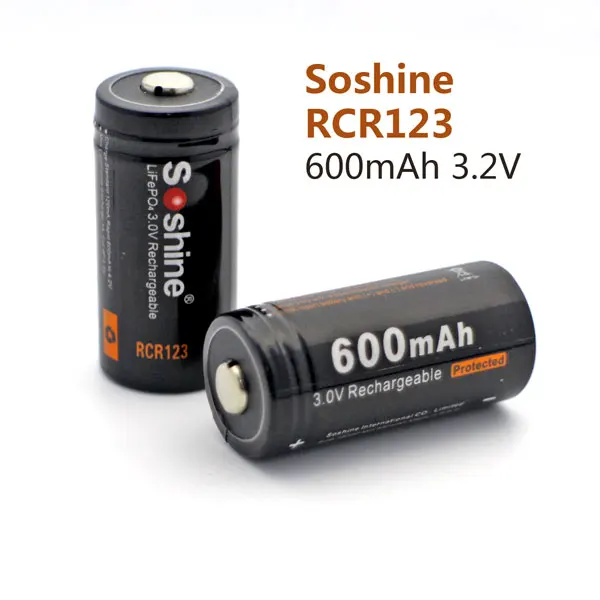 Soshine 2PCS 16340 RCR123 LiFePO4 3V 600mAh Rechargeable Protected Battery With S5(Fe) Intelligent Charger on.Soshine 2 шт. 16340 RCR123 LiFePO4 3В 600 мАч Перезаряжаемый защищенный аккумулятор с интеллектуальным зарядным устройством S5(Fe) on.