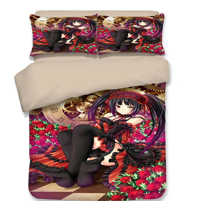 Tokisaki Kurumi 3D японское постельное белье с аниме наборы мультфильм пододеяльник простыня домашний текстиль постельное белье Хорошее качество стиль