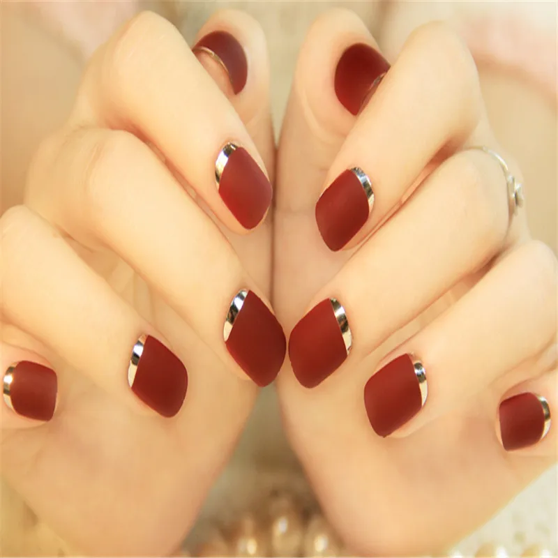 

24pcs/box,10boxes/lots Nail Art FULL COVER Tips False Acrylic Artificial Nail Art Tips Dark Red / Wine Color