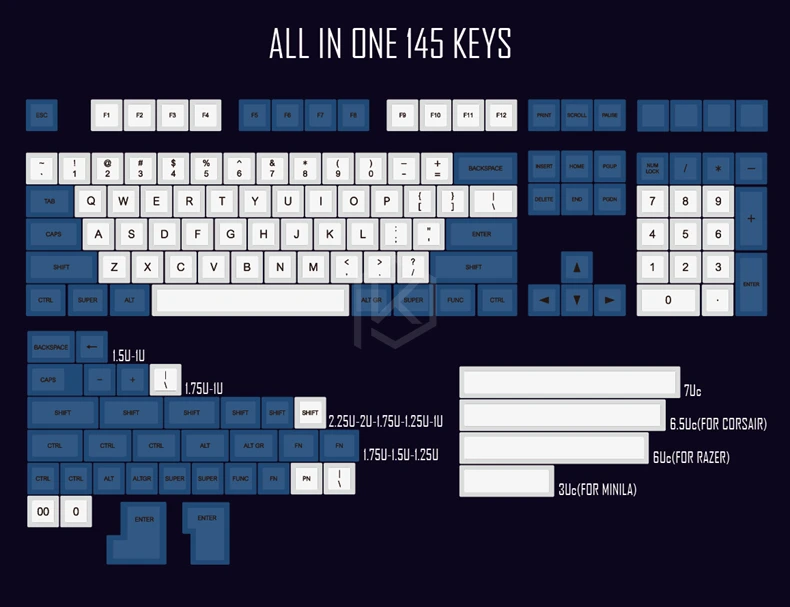 Dsa белый синий краситель Sub Keycap набор PBT пластик для клавиатуры gh60 xd60 xd84 cospad tada68 rs96 zz96 87 104 660