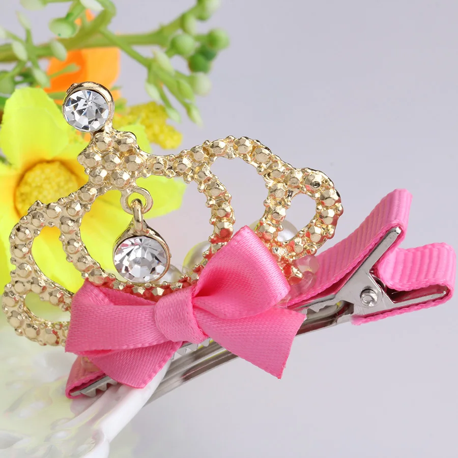Новинка бант из ленты Корона смолы глитер шпильки для волос с жемчугом диадемы