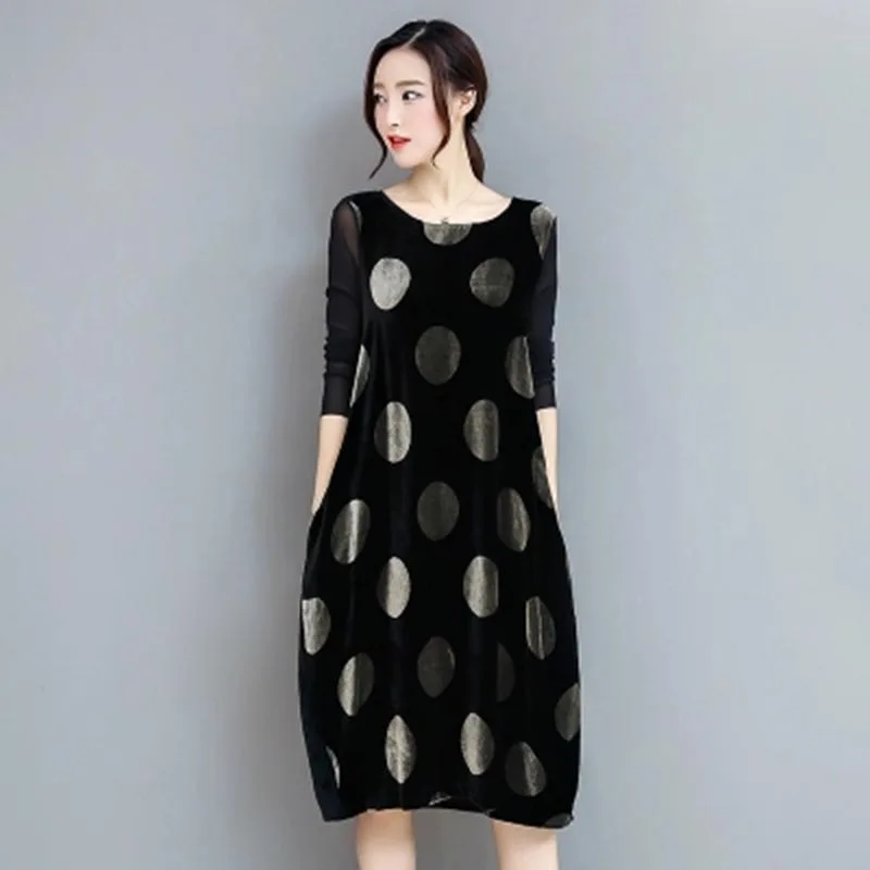 2018 женское осенне зимнее длинное платье большого размера золотое бархатное в