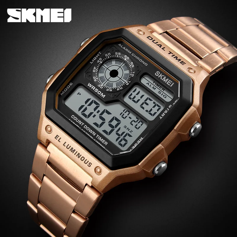 SKMEI Women's Digital Watch Sport Top Brand Luxury Electronic Wristwatch Woman Waterproof Multifunction Gold Metal Female Clock images - 6