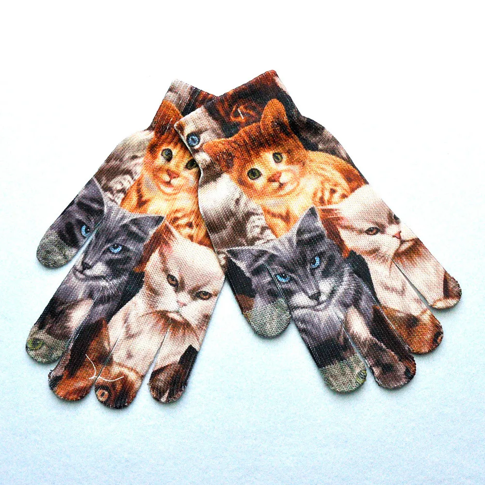 Новинка, зимние теплые женские и мужские перчатки с сенсорным экраном, мягкие перчатки с 3D-принтом кошки, собаки, фрукта, торта, сенсорные перчатки# N5