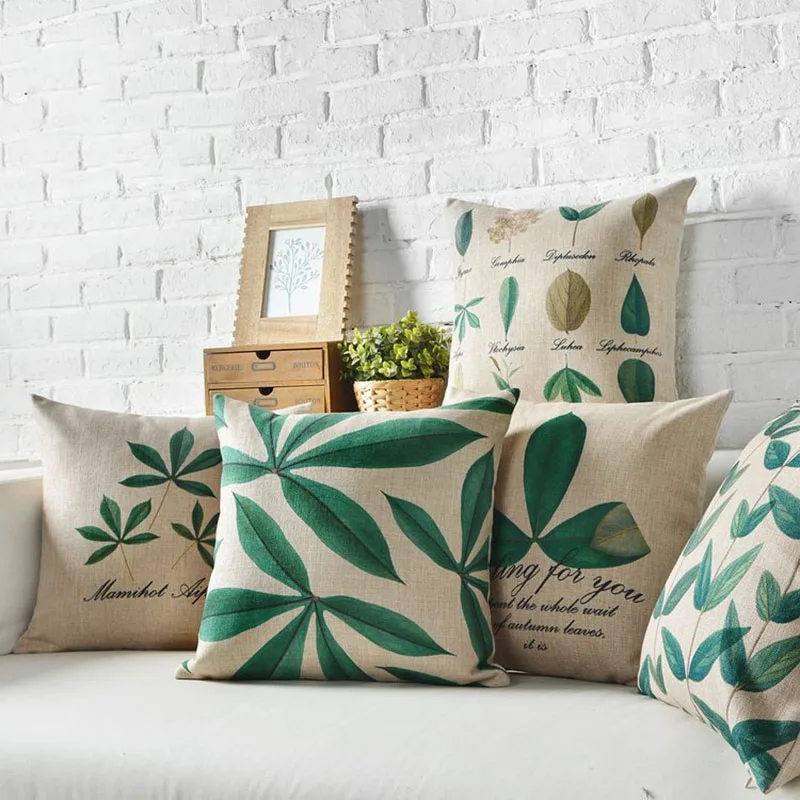 Декоративные Чехлы хлопковый льняной Кантри стиль натуральный зеленый листья