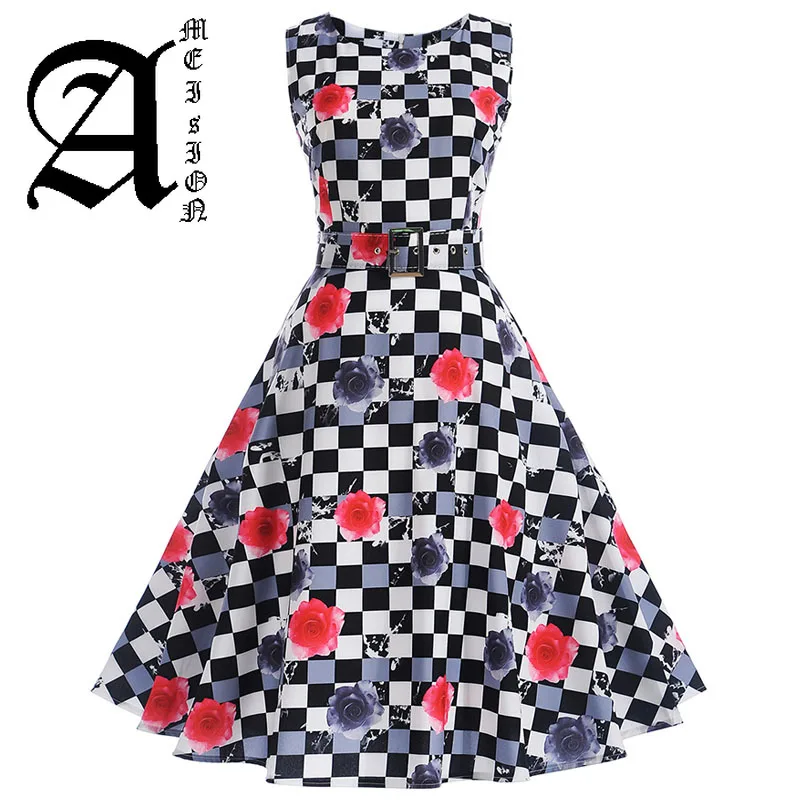 Vestidos винтажное платье летние цветочные принты без рукавов вечерние платья 50s 60s