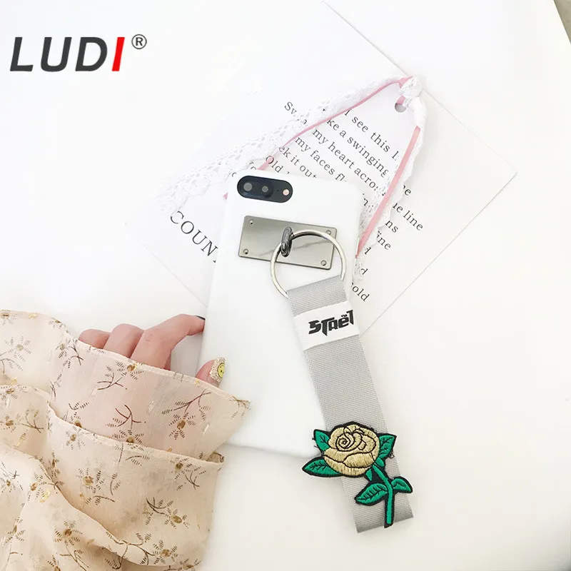 LUDI Корея Вышивка Роза ремень сцепление чехол для iPhone X 8 7 8Plus тонкий мягкий ТПУ