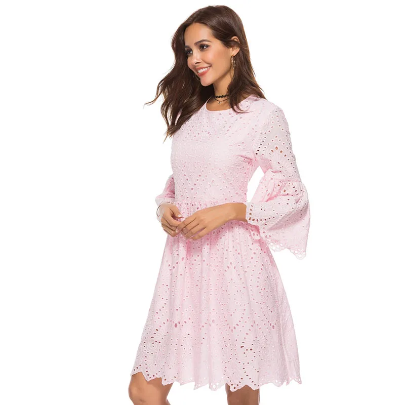 2018 Новый Sloid Цвет с расклешенными рукавами платье Для женщин выдалбливают