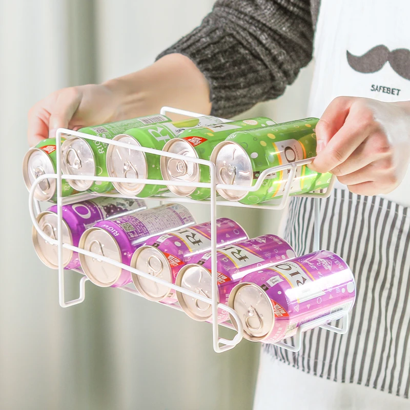 

045 Fashion Double deck collating frame tabletop storage rack Creative refrigerator double roll can storage rack 28*18*14cm