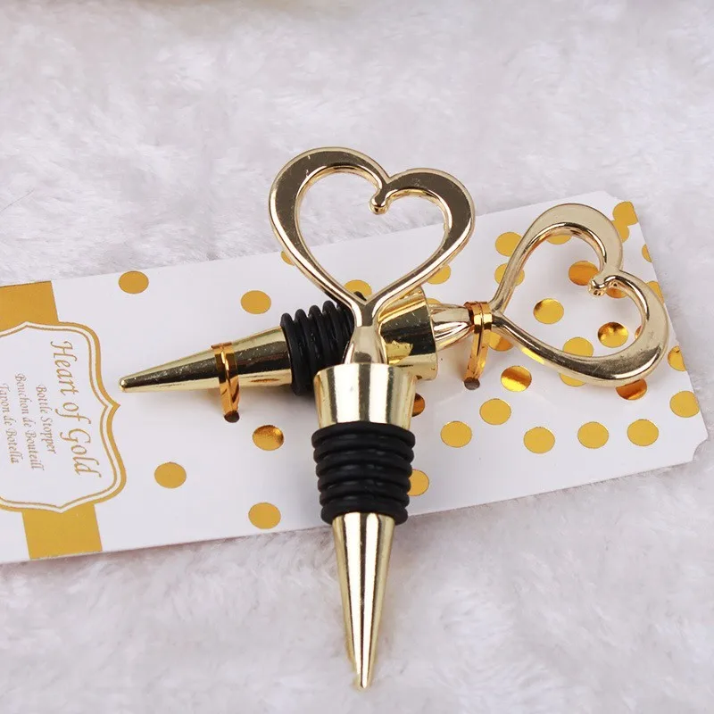 

60PCS/LOT Wedding favor Guest gift Heart of Gold Wine Bottle Stopper Golden party favor Souvenir giveaways FREE SHIPPING