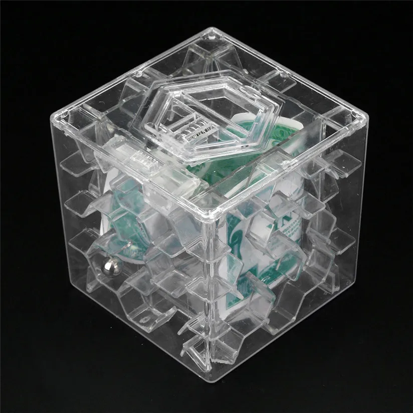 Новинка, 3D куб головоломка, деньги, лабиринт, копилка, копилка, коллекция монет, чехол, коробка, забавная игра в мозги, игрушка-стресс, 3D куб, головоломка P6 - Цвет: Прозрачный