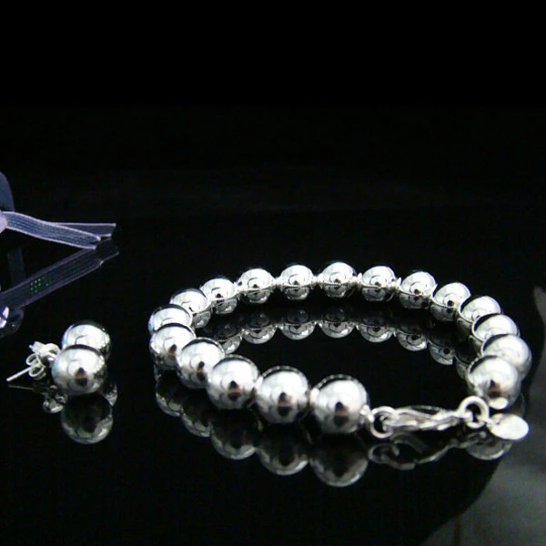 Серебряные наборы ювелирных изделий для женщин Дамская мода 5 мм бисер шар Будды