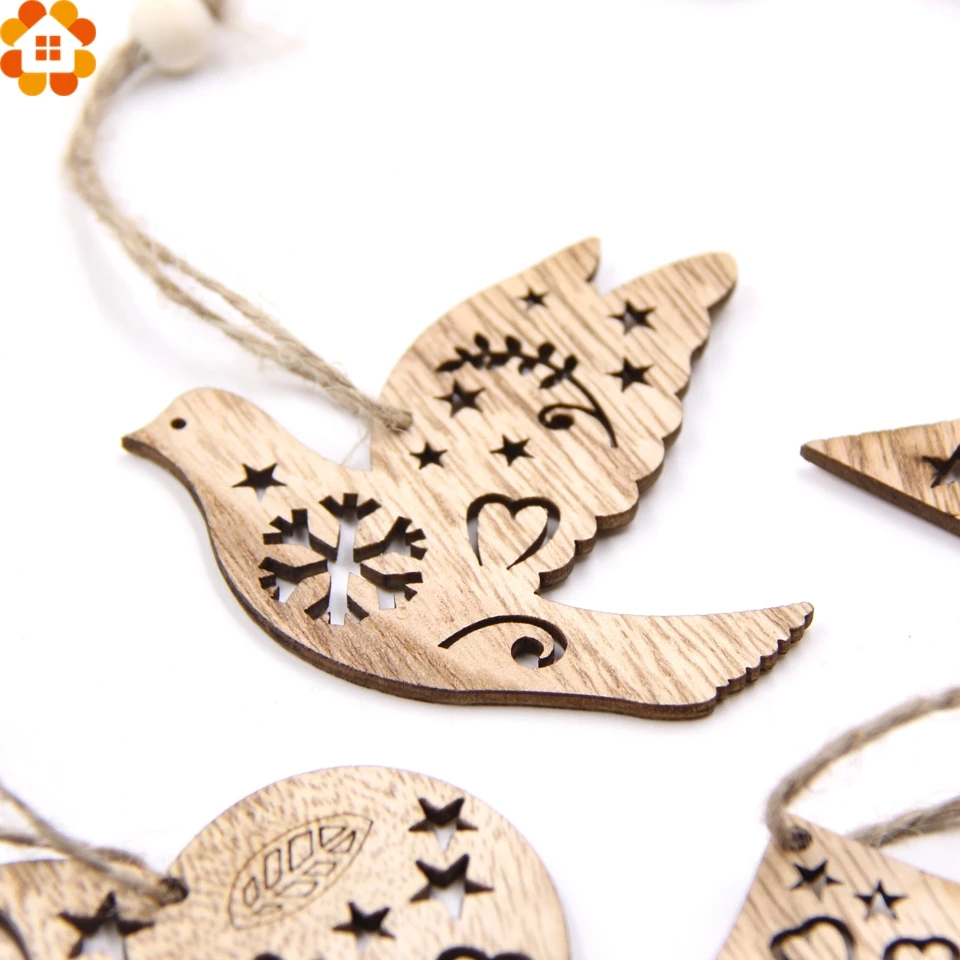12 шт DIY сердце звезда дерево и Птица Деревянные Подвески Украшения