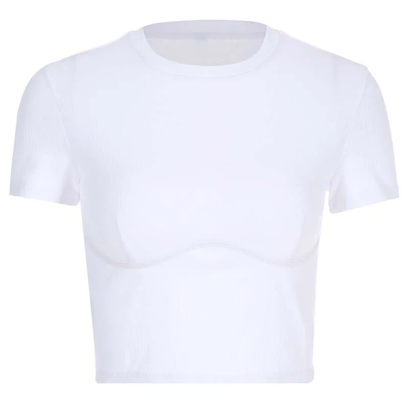 white tee SUCHCUTE женская футболка короткий топ белая рубашка ремень Poleras Mujer De Moda Лето Polera Blanca Горячая Повседневная корейский стиль для женщин - Цвет: white tee