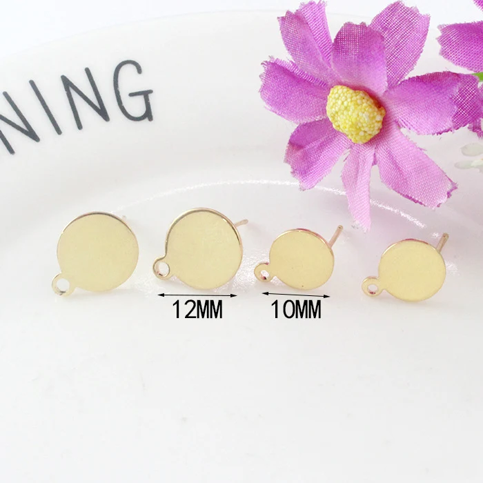 10MM Round 12 шт. 24 к позолоченные латунные серьги-гвоздики для изготовления ювелирных изделий Diy ювелирных изделий Аксессуары оптом - Цвет: 10MM Round