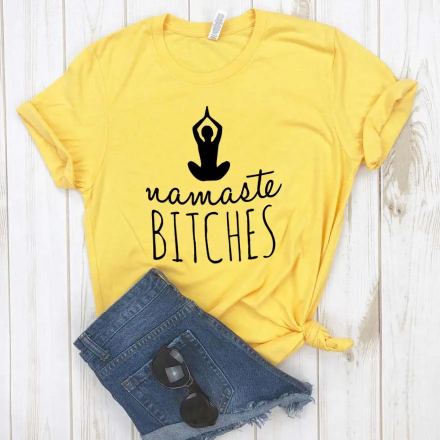 Цвет: желтый Namaste суки Йога Женская футболка хлопок Повседневная забавная футболка подарок для леди Yong Девушка Топ тройник 6 цветов Прямая поставка S-810 - Цвет: Цвет: желтый