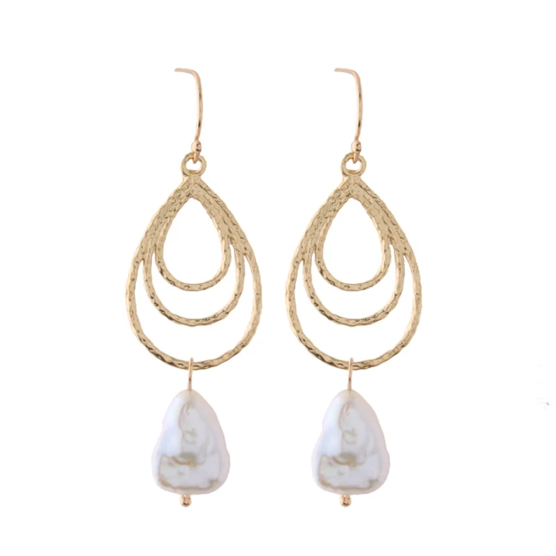 Water droplets 8 NeeFuWoFu Orecchini NEW Geometric Genuine Pearl Drop Earrings for Women Handmade Gold Hollow Freshwater Pearl Pendant Dangle Ear - Окраска металла: Water droplets 8