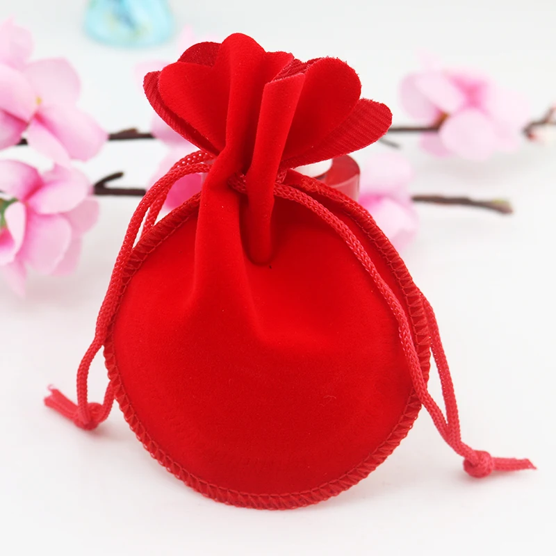 

Wholesale 100pcs/lot 7x9cm Red Velvet Bag Mini Coins Jewelry Packaging Bags Flocking Drawstring Pouch Boxes