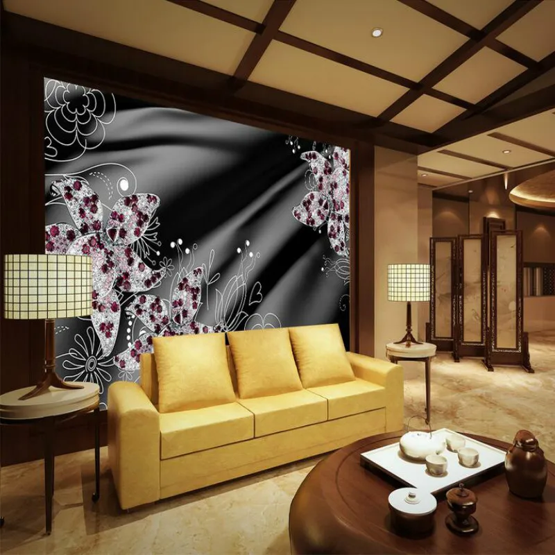 Черный атласный драгоценный камень 3D настенная бумага для стен 3d декоративная