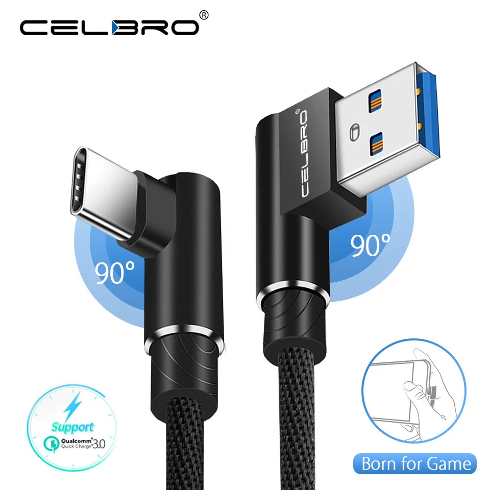 Кабель с прямым углом 90 градусов Usb C для быстрой зарядки huawei P20 Lite Nova 3 2S 2 Plus Asus Zenfone