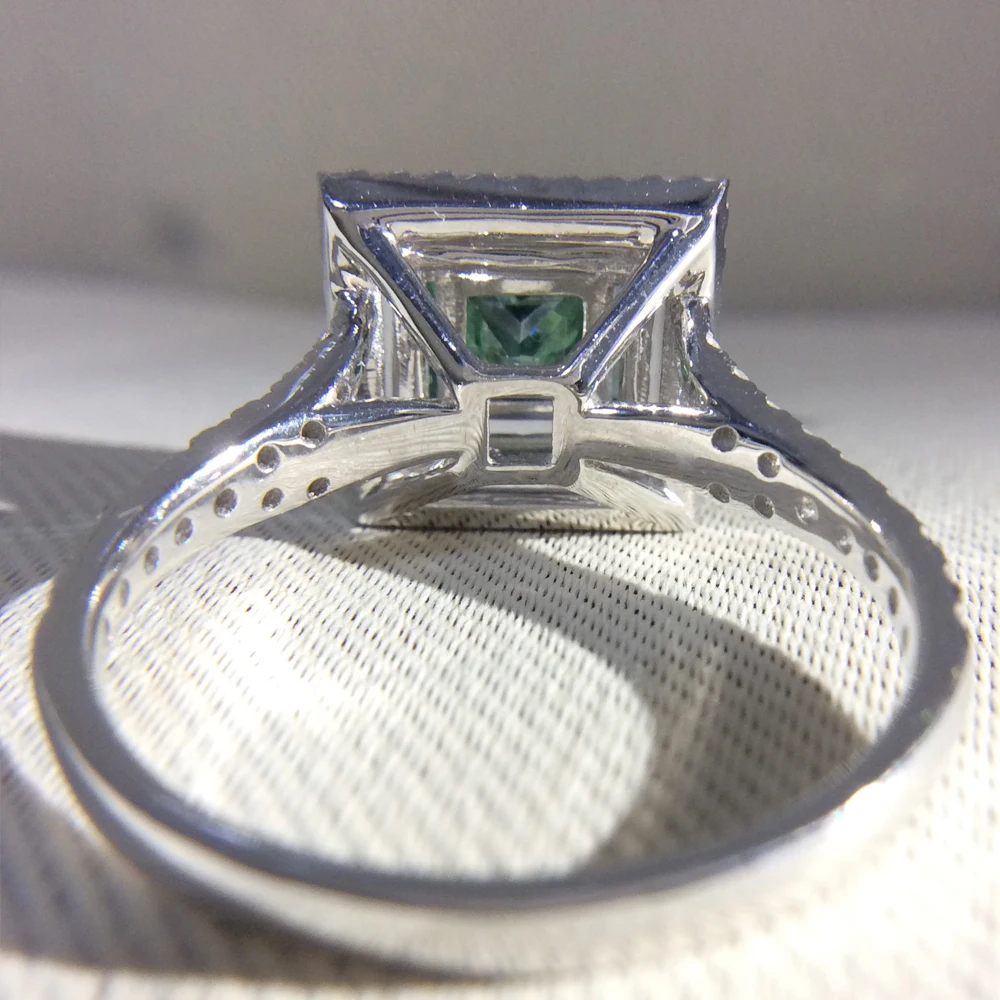 Женское кольцо для помолвки с кристаллами 3 карата зеленого цвета 14 K белого