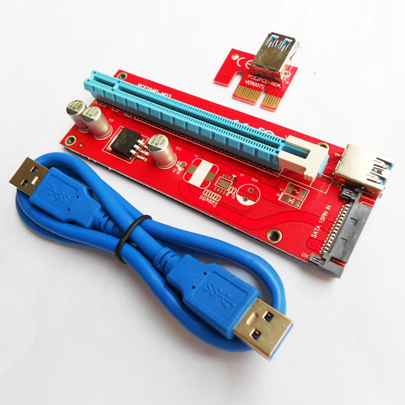 Riser красная плата VER007S PCI-E Экспресс 1x to16x переходная карта адаптер 60 см USB 3,0 кабель для майнинга биткоинов