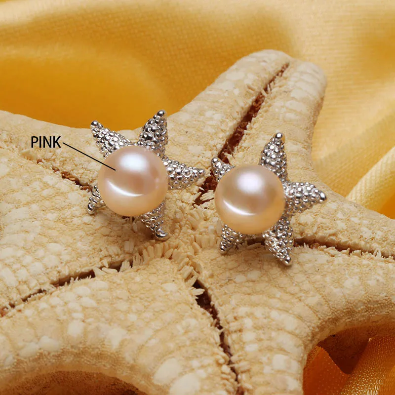 Dainashi 925 Silver Sea Star Серьги 8-9 мм 100% натуральный жемчуг Starfish серьгу для Женская мода