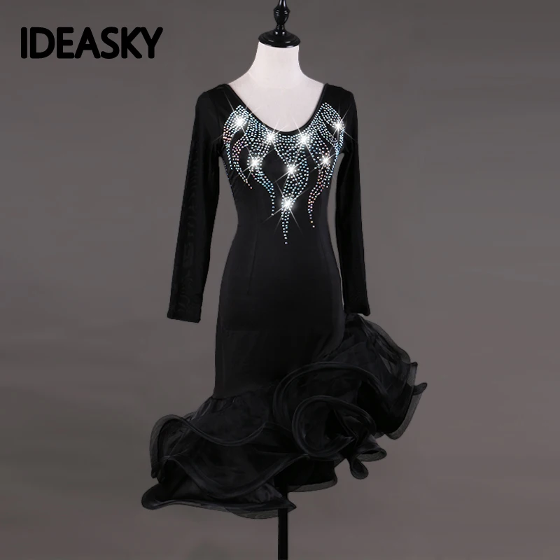 Платье для латиноамериканских танцев с длинными рукавами женское платье