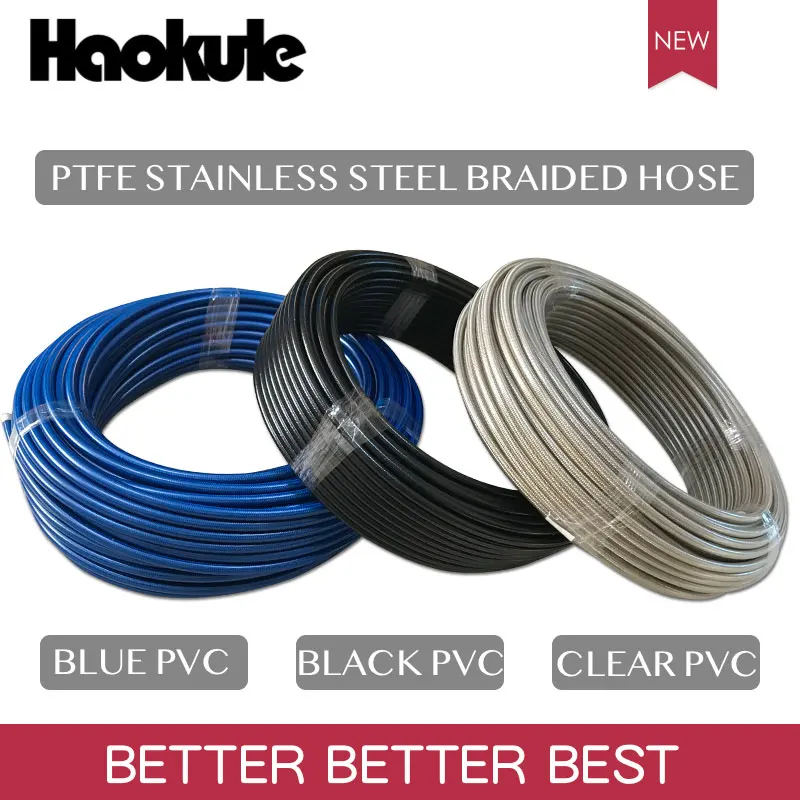 HAOKULE 3AN/AN3 PTFE тефлоновый шланг из нержавеющей стали с черной/прозрачной/Голубой ПВХ крышкой