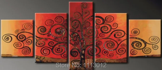 

High Quality Red Money Tree Oil Painting On Canvas 5 pcs Set Home Abstract Wall Art Decor Modern Picture For Living Room Sale
