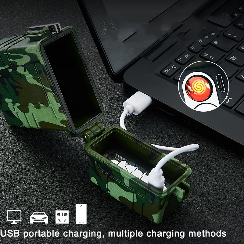 Вмещает 20 шт портсигар USB перезаряжаемые творческие дуговые зажигалки открытый беспламенный Водонепроницаемый Зажигалка аксессуары для курения